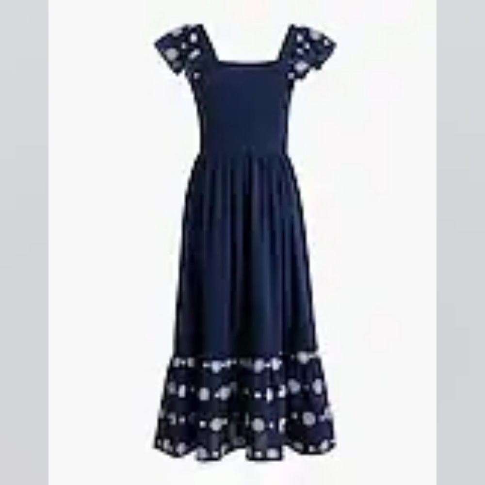 J. Crew Factory Navy Blue Women's Midi Dress with White Embroidery NWOT